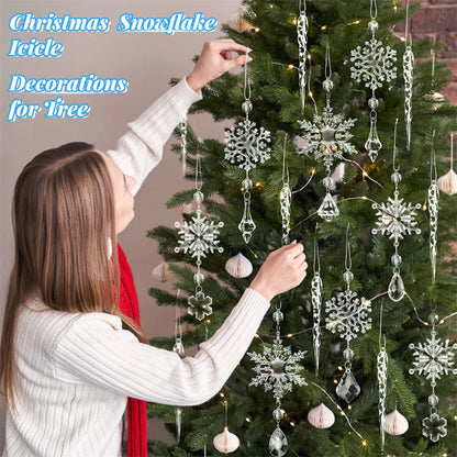 10-Piece Acrylic Ice Strip Snow Hanging Ornaments for Christmas Tree and Home Decor