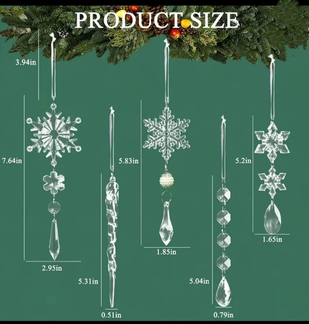 10-Piece Acrylic Ice Strip Snow Hanging Ornaments for Christmas Tree and Home Decor