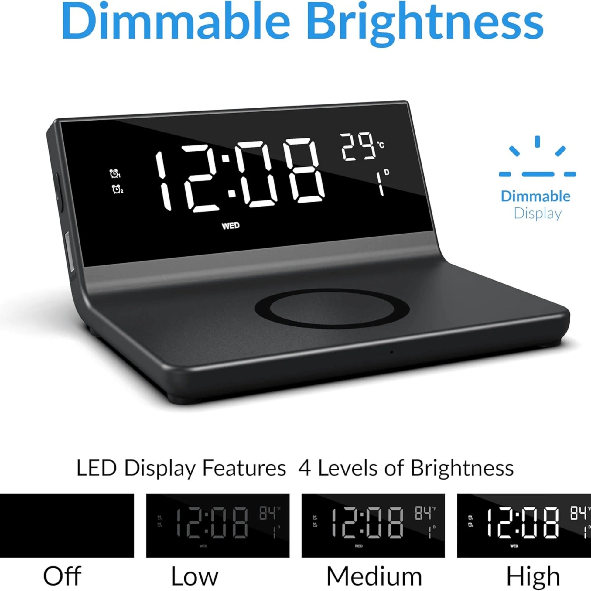 Supersonic Dual Alarm Clock with Integrated 2-In-1 Wireless Charger