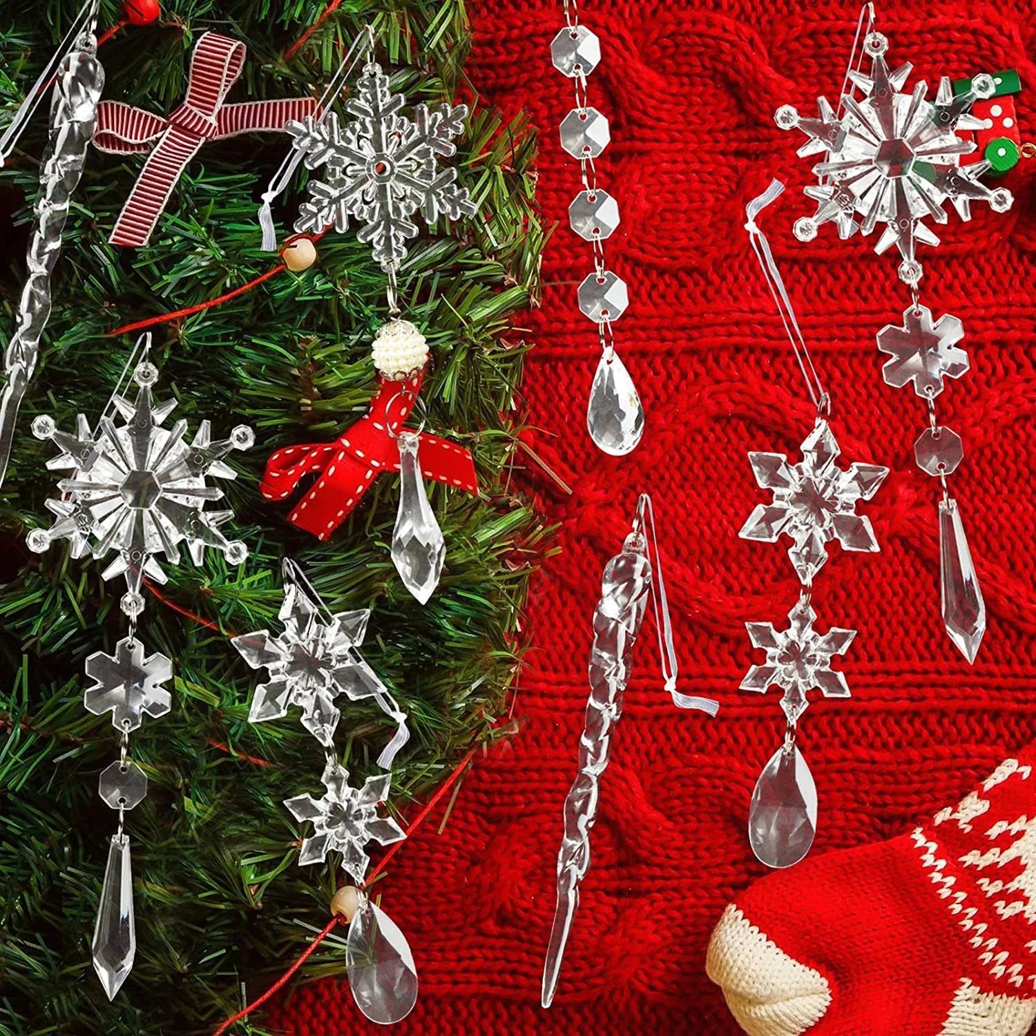 10-Piece Acrylic Ice Strip Snow Hanging Ornaments for Christmas Tree and Home Decor
