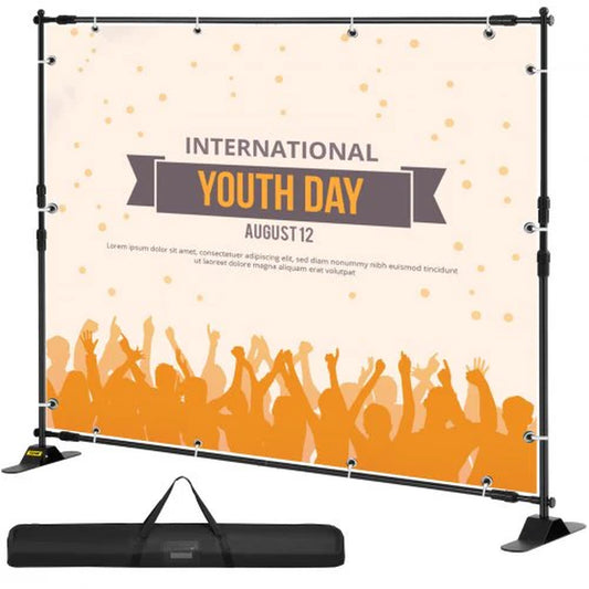 VEVOR 8' x 8' Adjustable Telescopic Backdrop Banner Stand - Retractable Step and Repeat Display with Carrying Bag