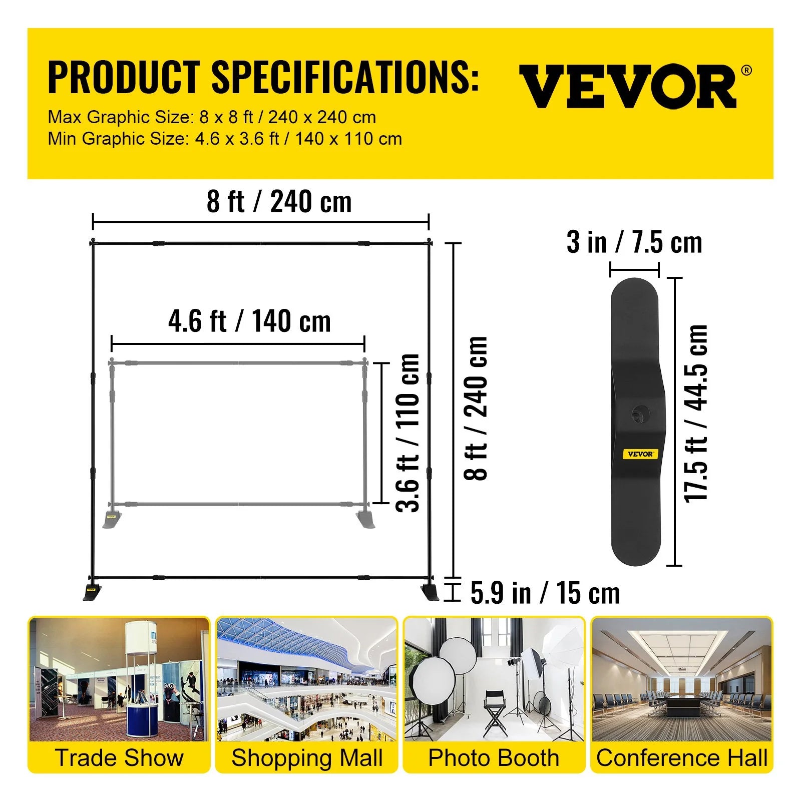 VEVOR 8' x 8' Adjustable Telescopic Backdrop Banner Stand - Retractable Step and Repeat Display with Carrying Bag