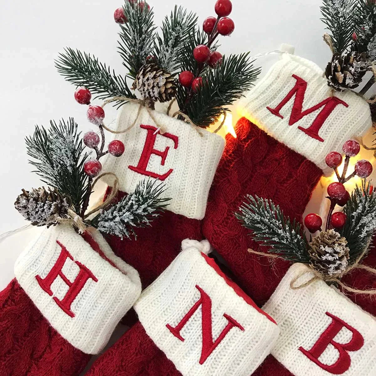 Christmas Socks Knitting Red Snowflake Alphabet Letters Christmas Decoration for Home Xmas Tree Ornament Gift Navidad Natal 2022