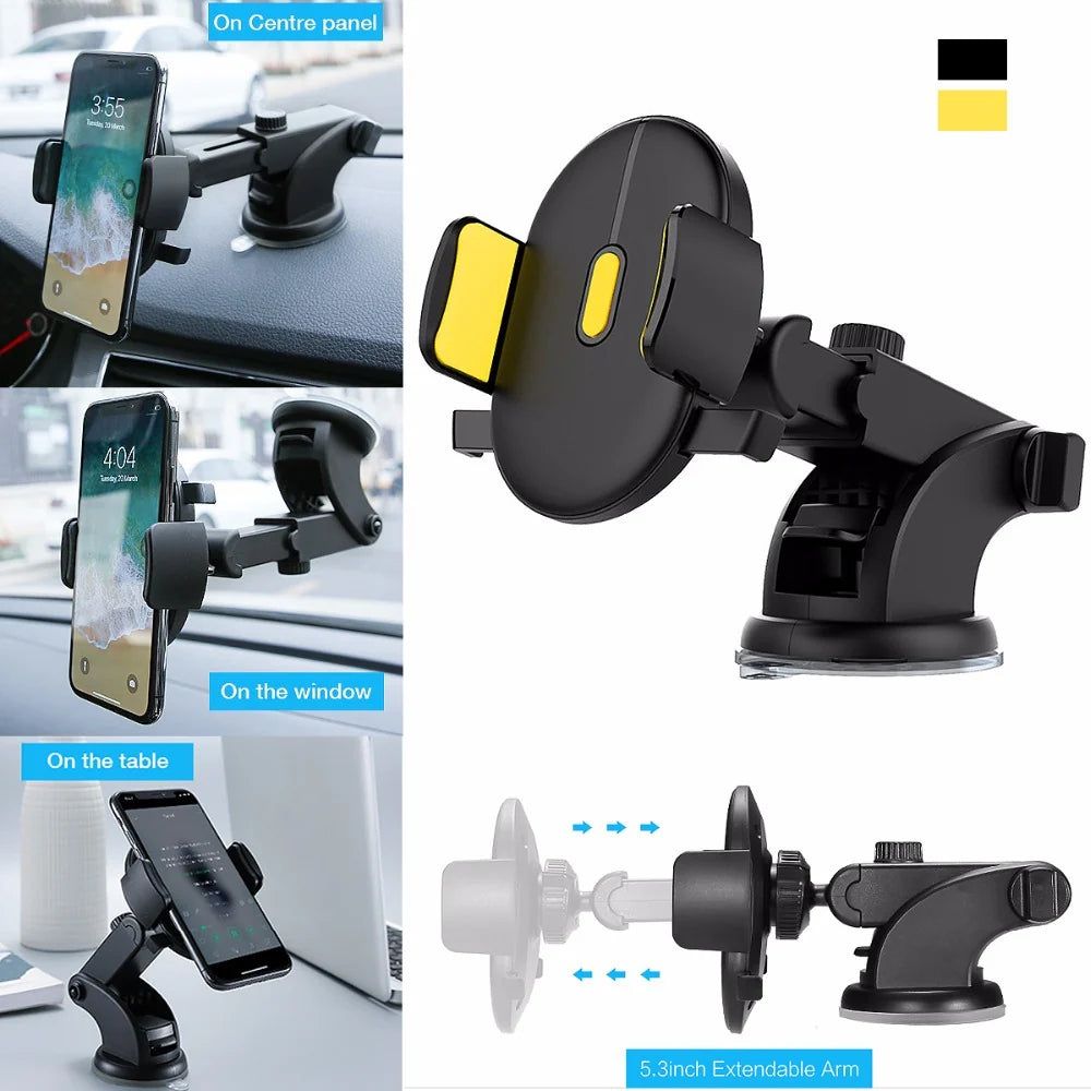 Telescopic Car Phone Holder with Suction Cup for Dashboard Mounting