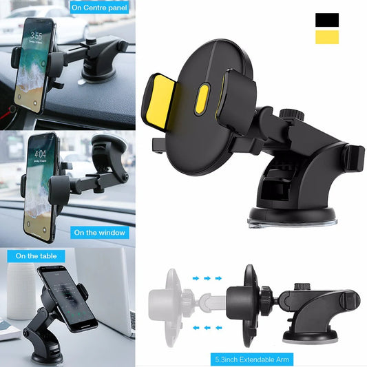 Telescopic Car Phone Holder with Suction Cup for Dashboard Mounting