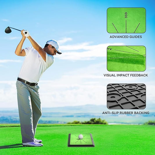 Golf Hitting Mat | Professional Golf Training Mat for Swing Path Feedback and Detection | 16" x 12" Extra Replaceable Practice Mat with Advanced Guides and Rubber Backing for Indoor and Outdoor Use