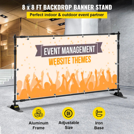 VEVOR 8' x 8' Adjustable Telescopic Backdrop Banner Stand - Retractable Step and Repeat Display with Carrying Bag