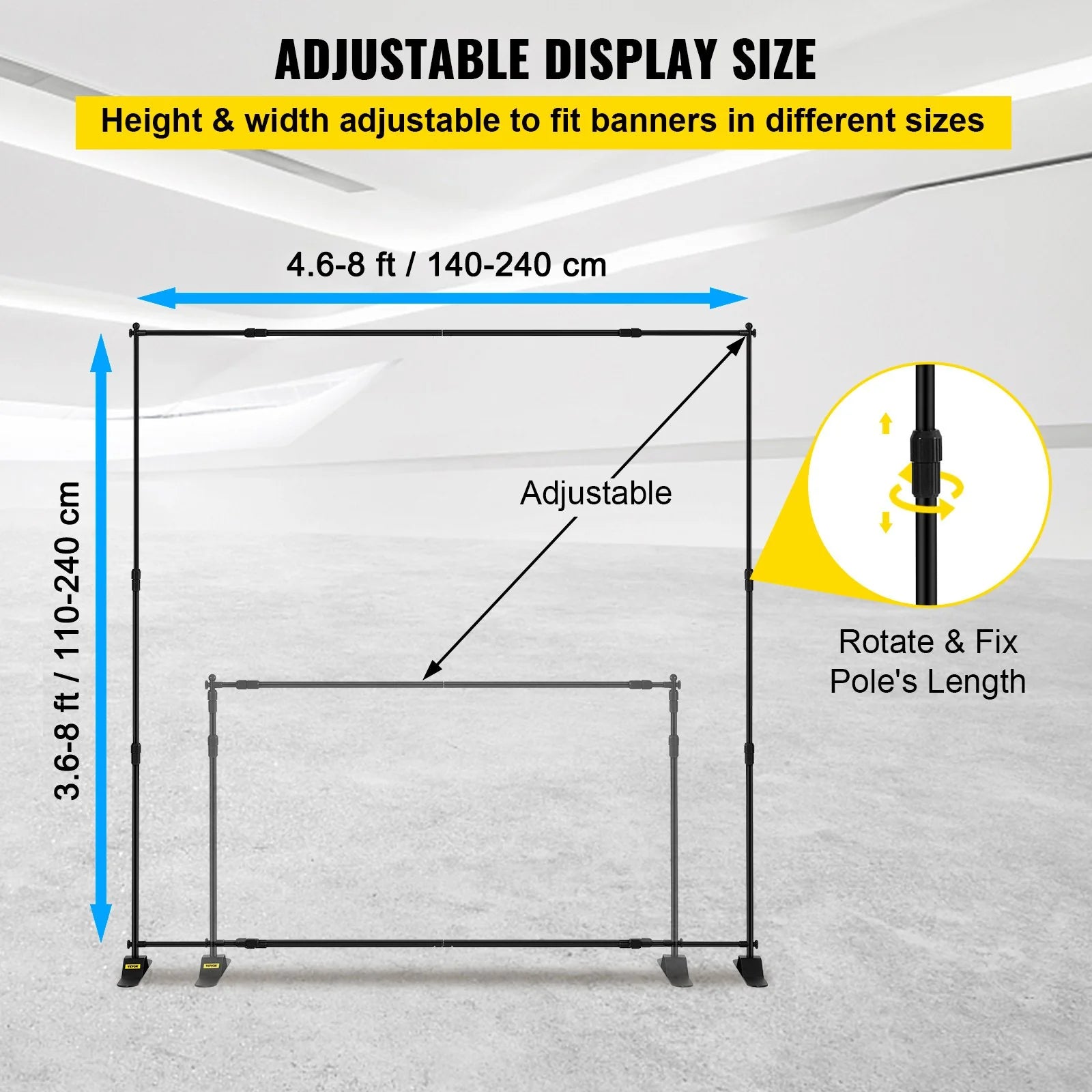 VEVOR 8' x 8' Adjustable Telescopic Backdrop Banner Stand - Retractable Step and Repeat Display with Carrying Bag
