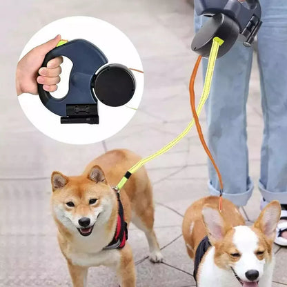 Dual Pet Retractable Leash with Reflective Features and 360-Degree Swivel for Double Dog Walking