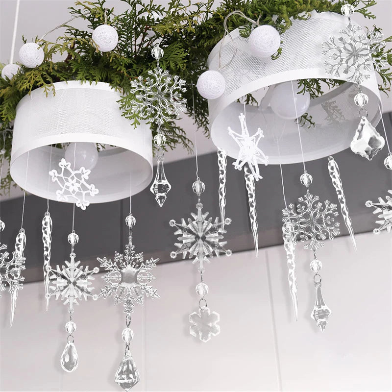 10-Piece Acrylic Ice Strip Snow Hanging Ornaments for Christmas Tree and Home Decor