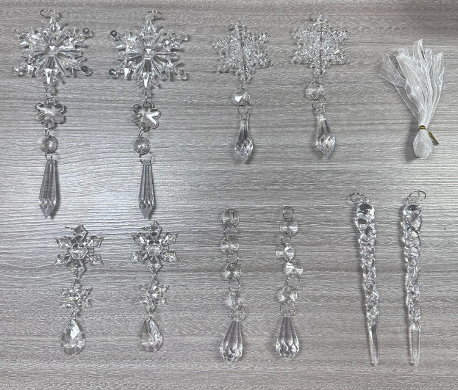 10-Piece Acrylic Ice Strip Snow Hanging Ornaments for Christmas Tree and Home Decor