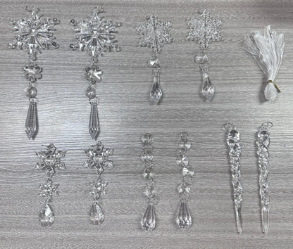 10-Piece Acrylic Ice Strip Snow Hanging Ornaments for Christmas Tree and Home Decor