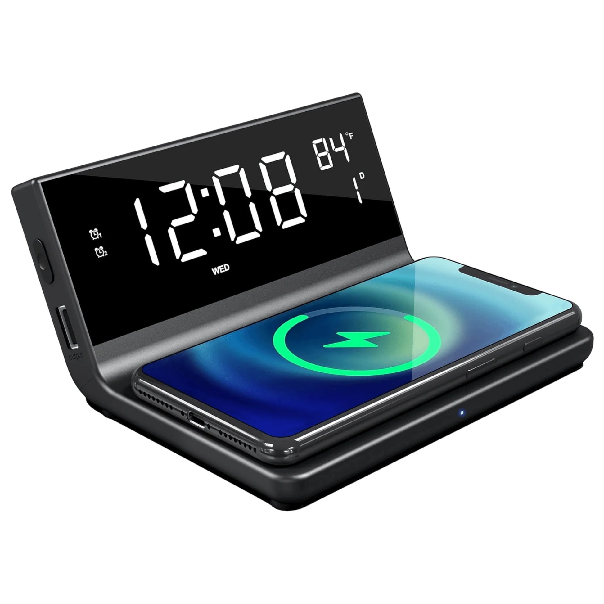 Supersonic Dual Alarm Clock with Integrated 2-In-1 Wireless Charger