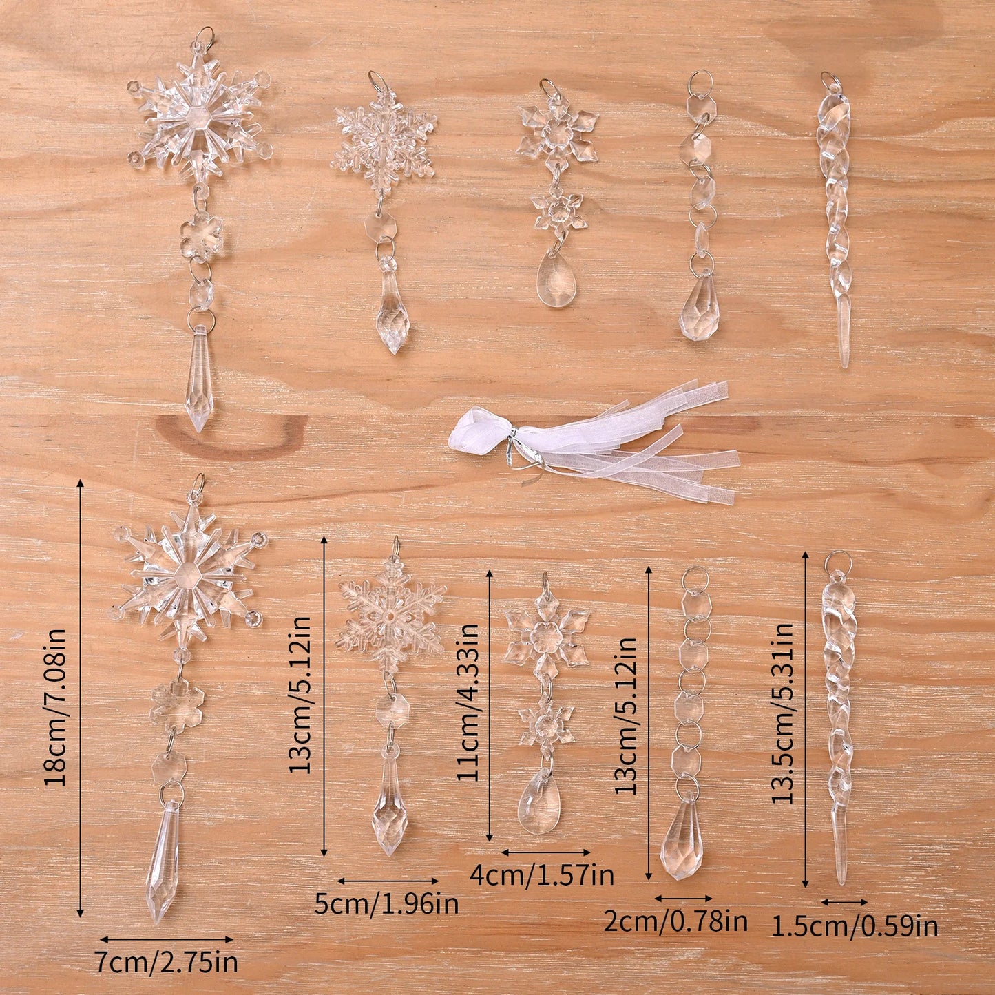 10-Piece Acrylic Ice Strip Snow Hanging Ornaments for Christmas Tree and Home Decor