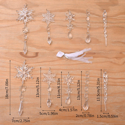 10-Piece Acrylic Ice Strip Snow Hanging Ornaments for Christmas Tree and Home Decor