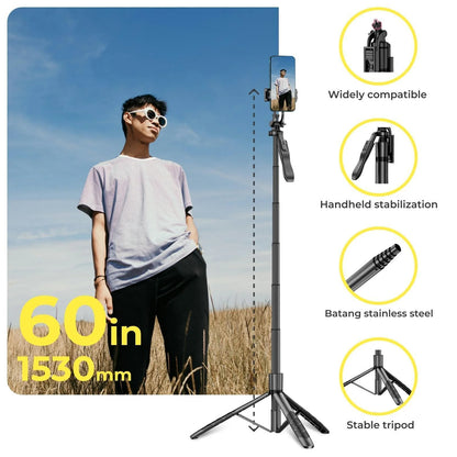 Professional Phone Tripod and Selfie Stick with Remote Control and 3W LED Light, Universal Mount for iPhone, Android, and GoPro - Ideal for Recording and Streaming
