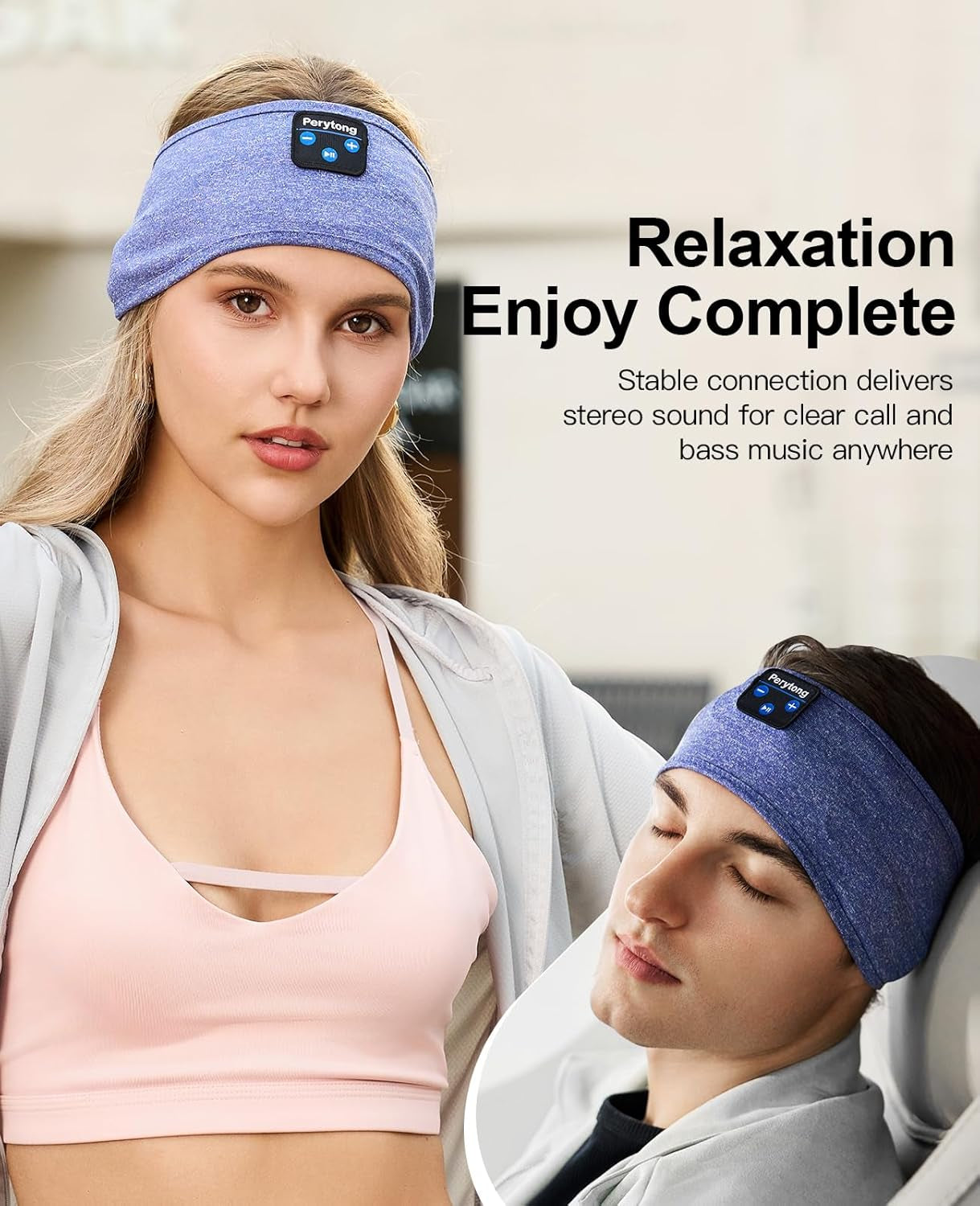 Perytong Sleep Headphones, Bluetooth Sports Headband Headphones with Ultra-Thin HD Stereo Speakers Perfect for Sleeping,Workout,Jogging,Yoga,Insomnia, Air Travel, Meditation
