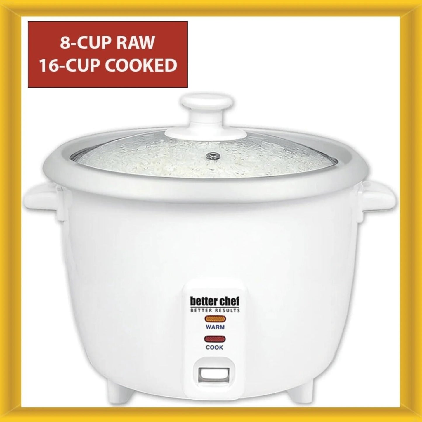 Better Chef 8-Cup Rice Cooker with Measuring Cup and Paddle, Capacity up to 16 Cups Cooked Rice