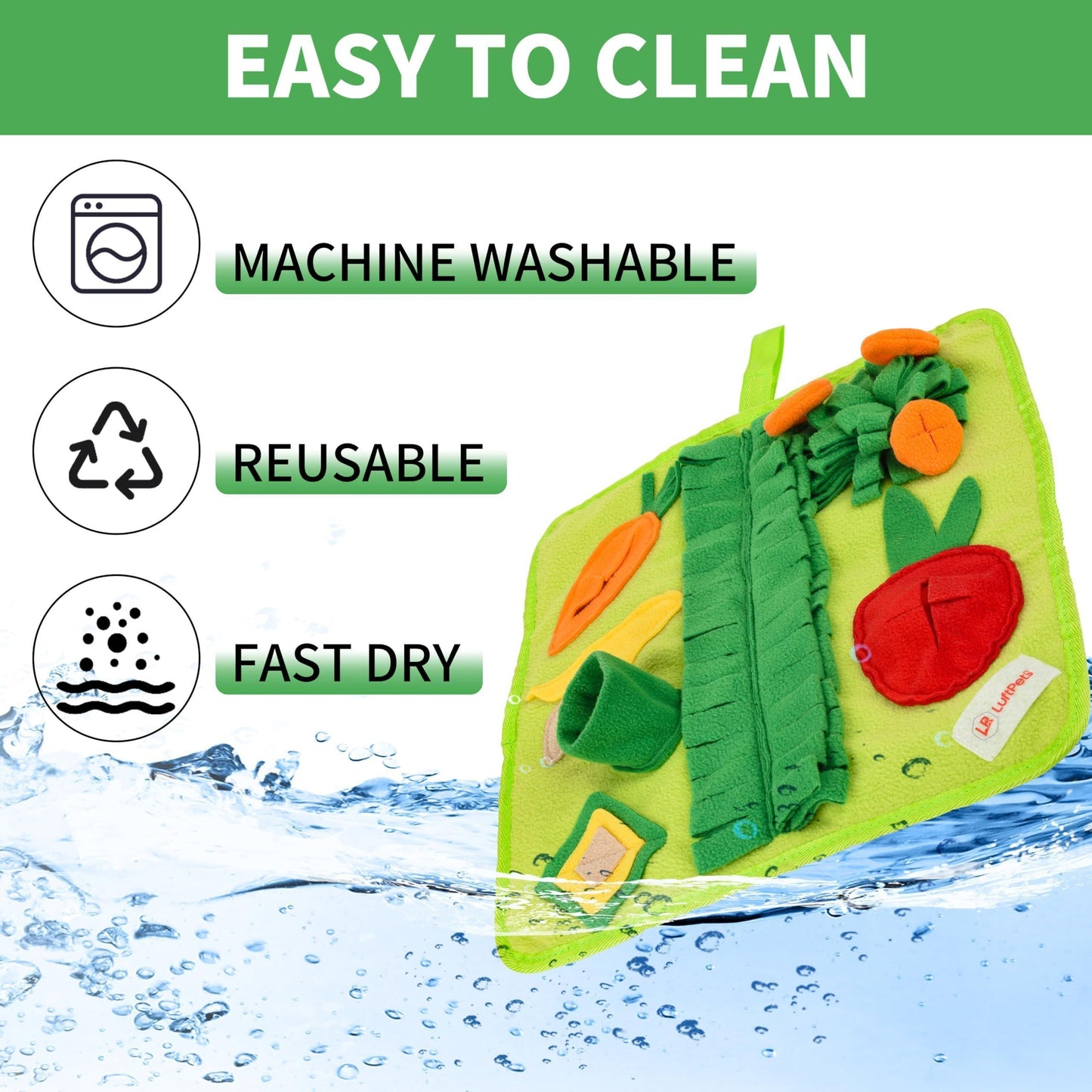 Soft Foraging Snuffle Mat for Small Pets - 19x19 Inch Washable Anti-Slip Puzzle Toy for Dogs, Cats, Rabbits, Guinea Pigs, and Hamsters (Medium)