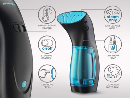 Handheld Travel Steamer for Clothes - Mini Portable Fabric Steamer with 120ml Water Tank, 950W Power, 25 Seconds Fast Heat-Up, and Anti-Leak Ironing Pump System - 360° Versatility