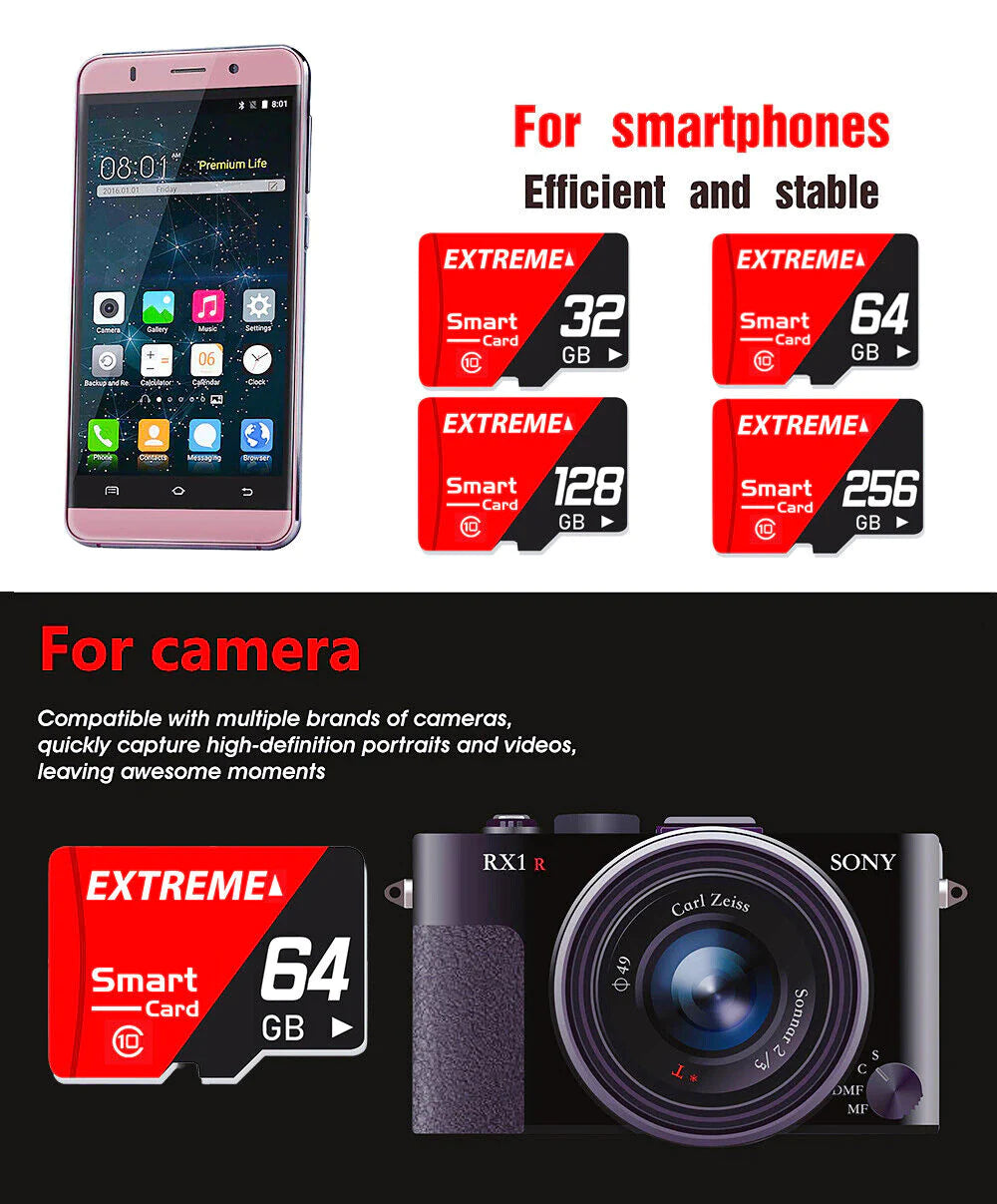 Ultra Class 10 High-Speed Micro SD Cards - Available in 32GB, 64GB, 128GB, and 256GB