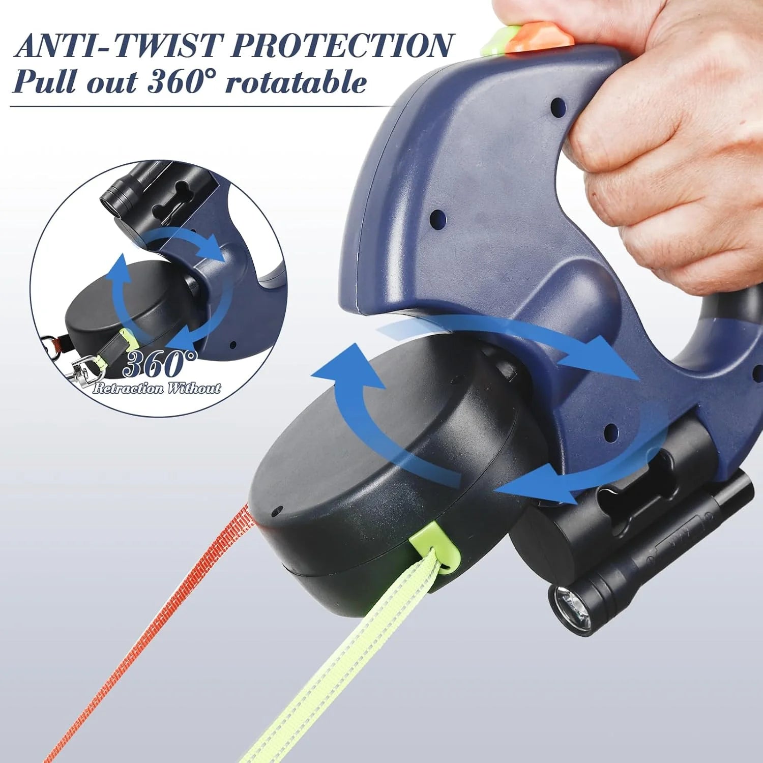 Dual Pet Retractable Leash with Reflective Features and 360-Degree Swivel for Double Dog Walking