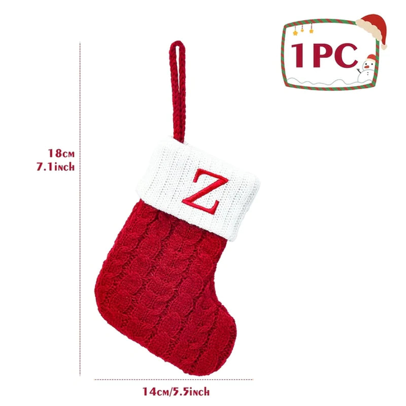 Christmas Socks Knitting Red Snowflake Alphabet Letters Christmas Decoration for Home Xmas Tree Ornament Gift Navidad Natal 2022