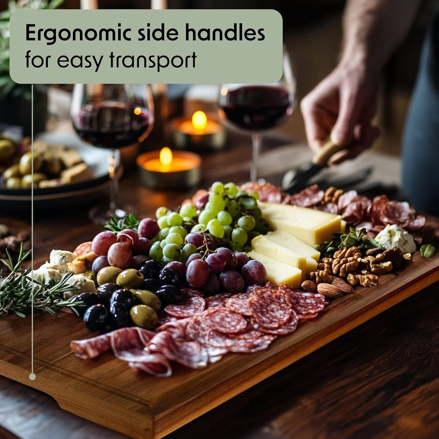 Acacia Wood Cutting Board Set of 3 with Holder | Non-Toxic, Non-Slip Silicone Pads, Deep Juice Grooves & Handles | Perfect for Meat, Vegetables & Charcuterie – Elegant Kitchen Gift