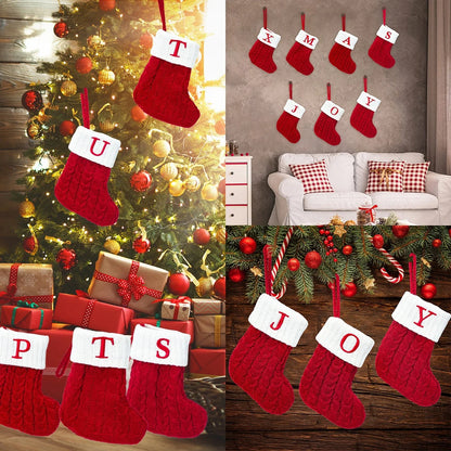 Christmas Socks Knitting Red Snowflake Alphabet Letters Christmas Decoration for Home Xmas Tree Ornament Gift Navidad Natal 2022