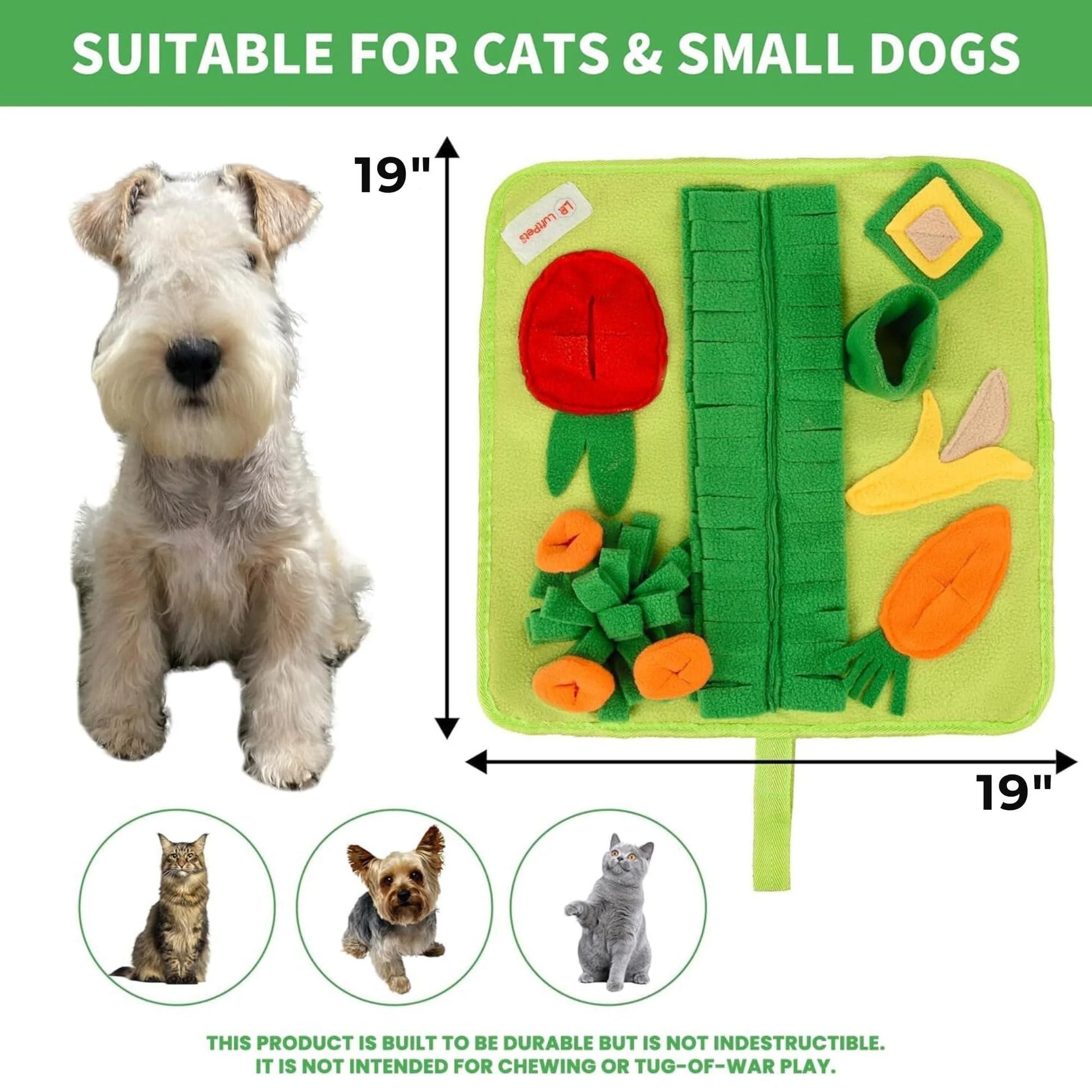 Soft Foraging Snuffle Mat for Small Pets - 19x19 Inch Washable Anti-Slip Puzzle Toy for Dogs, Cats, Rabbits, Guinea Pigs, and Hamsters (Medium)