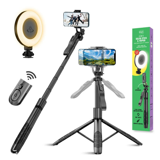 Professional Phone Tripod and Selfie Stick with Remote Control and 3W LED Light, Universal Mount for iPhone, Android, and GoPro - Ideal for Recording and Streaming
